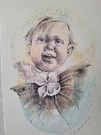 Litho in kleur van Oldrich Kulhanek Kind met vlinder 1989, Antiek en Kunst, Kunst | Litho's en Zeefdrukken, Ophalen of Verzenden