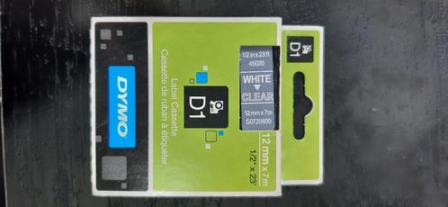 Cassette de ruban à étiqueter Dymo 12mm x 7m Blanc-Transpar., Divers, Ecriture, Neuf, Enlèvement