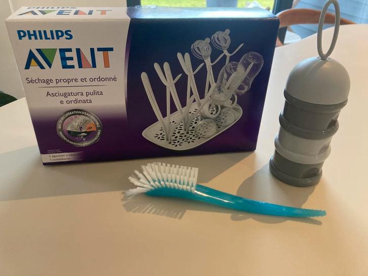 Droogrek voor melkflessen Avent met borstel en verdeeldozen, Enfants & Bébés, Aliments pour bébé & Accessoires, Comme neuf, Enlèvement