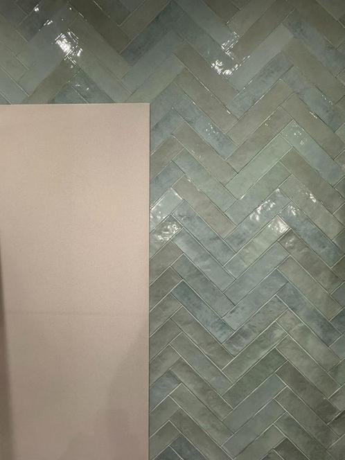 Tegels Revoir Paris vert d'eau glossy + gris glossy, Doe-het-zelf en Bouw, Tegels, Nieuw, Wandtegels, Keramiek, Ophalen