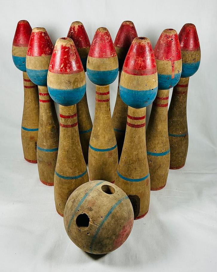 Antiek brocante Charmant Frans houten kegelspel, Antiek en Kunst, Curiosa en Brocante, Ophalen of Verzenden