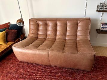 Ethnicraft N701 bank 2-zits old saddle, 75 à 100 cm, Design, Moins de 150 cm, Banc droit