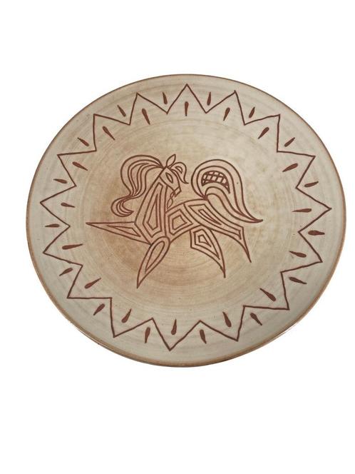 Vintage plat beige à décor de cheval géométrique fait main, Antiquités & Art, Art | Objets design, Enlèvement ou Envoi