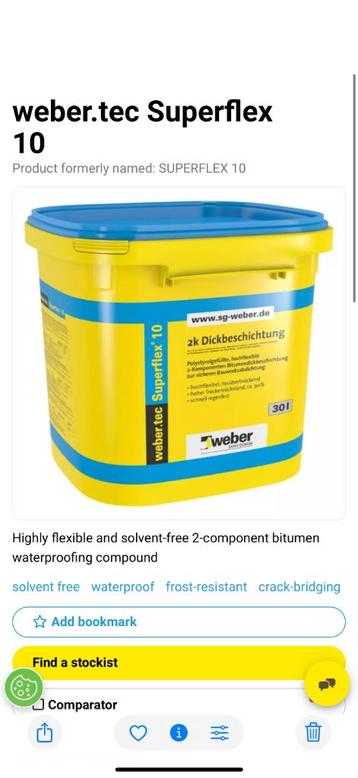 Enduit bitumineux 2K - Weber.tec Superflex 10, Enlèvement, Neuf, Autres matériaux
