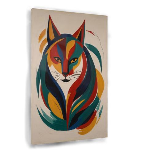 Abstracte Geometrische Kat in Kleur Glasschilderij 100x150c, Huis en Inrichting, Woonaccessoires | Wanddecoraties, Nieuw, Verzenden