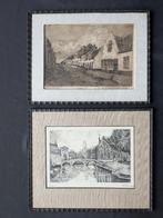 LOT 2 etsen Brugge - Omer Coppens + onleesbaar - ingekaderd, Ophalen of Verzenden