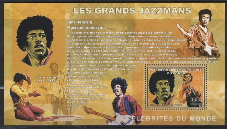 CONGO REP DEM 2006 JIMI HENDRIX obp BL 419**, Postzegels en Munten, Postzegels | Thematische zegels, Postfris, Verzenden