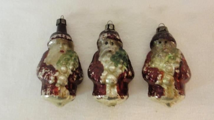 3 Oude glazen kerstbal kerstmannen, Diversen, Kerst, Gebruikt, Ophalen of Verzenden