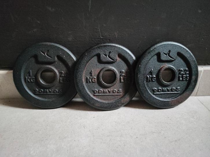 3 x 1kg Halterschijven van Domyos (28mm)., Sport en Fitness, Fitnessmaterialen, Gebruikt, Halterschijven, Armen, Benen, Borst