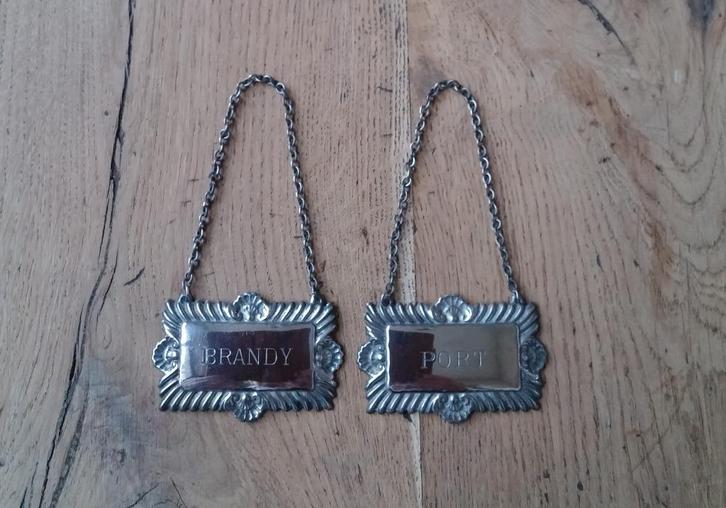 Karaf labels Porto + Brandy Silverplate, Antiek en Kunst, Antiek | Zilver en Goud, Ophalen of Verzenden