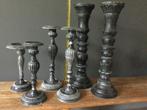 6 kandelaars in steen, metaal en hout, Ophalen