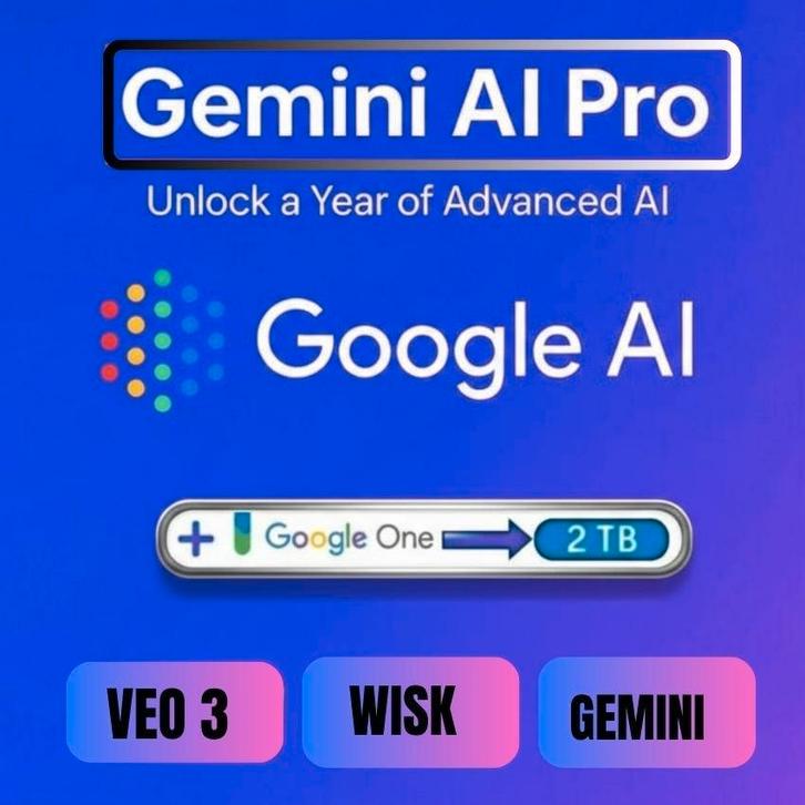 Gemini AI Pro + Veo 3 + Flow + 2 TB Google Drive-opslag, Computers en Software, Ontwerp- en Bewerkingssoftware, Nieuw, MacOS, Windows