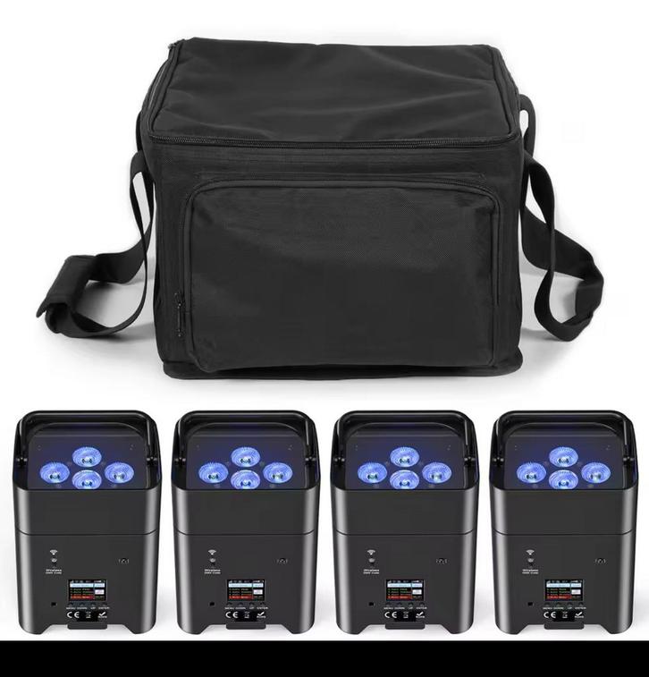 4x accu uplights inc. transporttas || nieuw !!, Muziek en Instrumenten, Licht en Laser, Nieuw, Licht, Geluidgestuurd, Kleur, Stroboscoopeffect