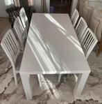 Table blanche avec 6 chaise, 200 cm of meer, 150 tot 200 cm, Rechthoekig, Zo goed als nieuw