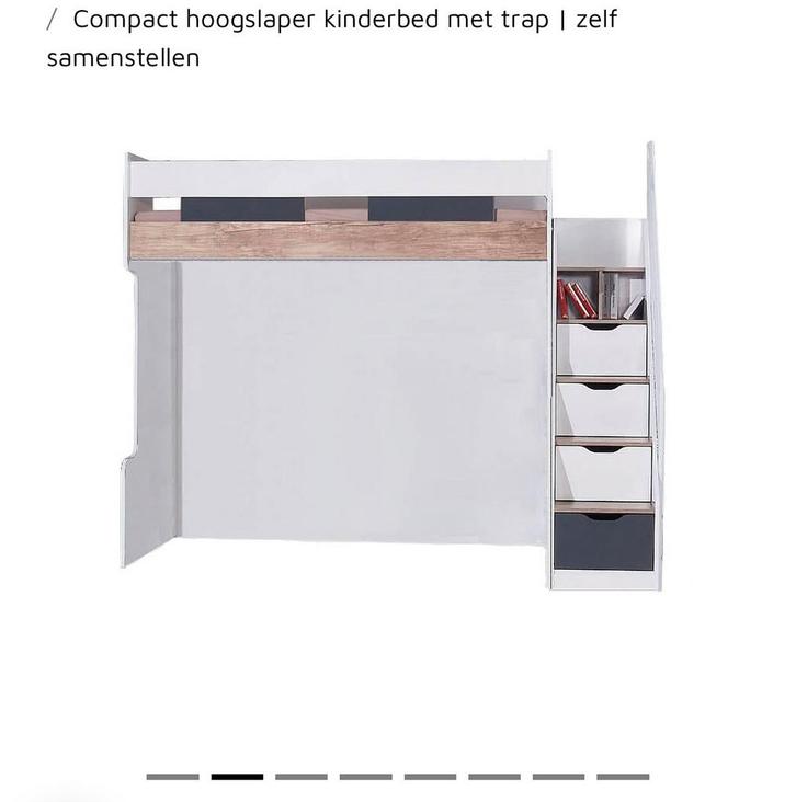 Hoogslaper Compact, trap met opbergruimte, wit met houtlook, Enfants & Bébés, Chambre d'enfant | Lits superposés & Lits mezzanines