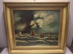oud schilderij marine, onleesbaar gesigneerd, Antiek en Kunst, Kunst | Schilderijen | Klassiek, Ophalen of Verzenden