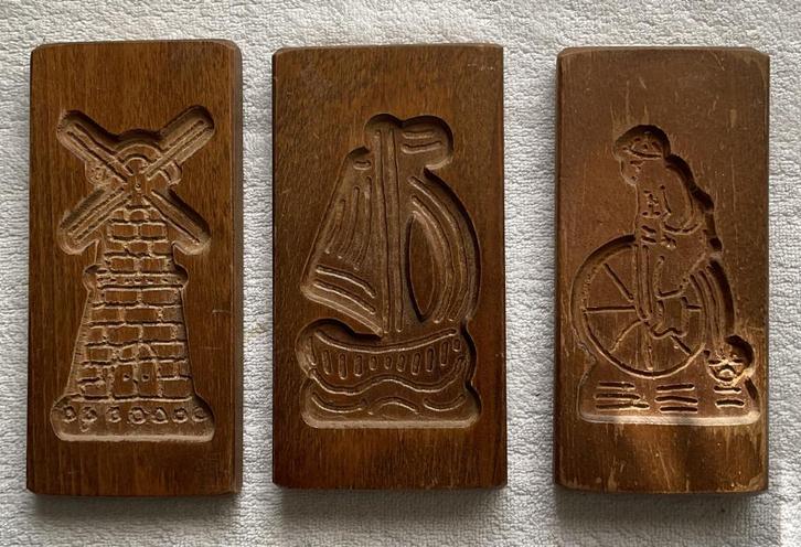 Speculaasplankjes, 3 verschillende, handgestoken bakvormpjes, Antiek en Kunst, Antiek | Keukengerei, Ophalen