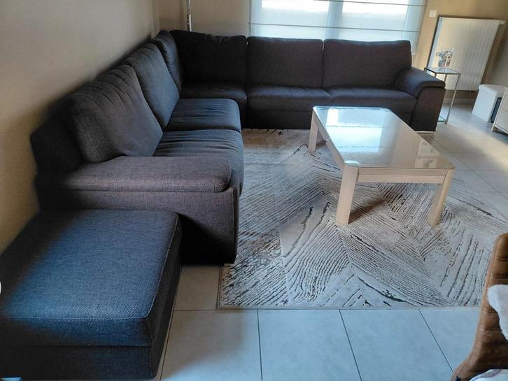 Zetel + poef + salontafel, Huis en Inrichting, Zetels | Complete zithoeken, Gebruikt, Stof, Ophalen