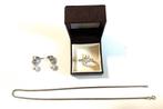 Oorbellen van zilver en parels, ring met strass, ketting, Gebruikt, Zilver, Zilver, Met strass