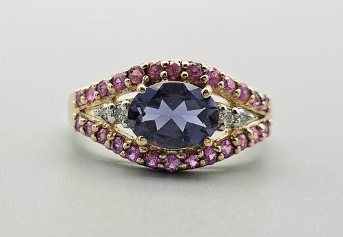 Gouden Vintage ring tanzaniet,robijn en diamant. 2024/339, Handtassen en Accessoires, Ringen, Zo goed als nieuw, Dame, 18 tot 19