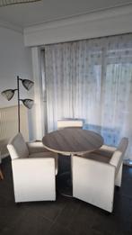 Tafel met 3 leren zetels, Huis en Inrichting, Tafels | Eettafels, Ophalen, Gebruikt, 50 tot 100 cm, Rond
