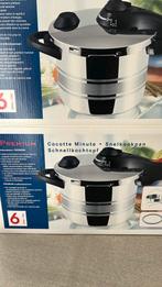 Snelkookpan 6 liter + extras, Huis en Inrichting, Keuken | Potten en Pannen, Inox, Zo goed als nieuw, Keramische plaat, Ophalen