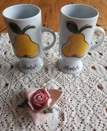2 Vintage sorbet bekers met gele peren, Kronester, Bavaria, Enlèvement ou Envoi, Comme neuf, Autres types, Autres styles