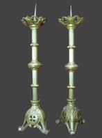 Vergulde kandelaars met tempelierskruis., Ophalen, Koper of Brons