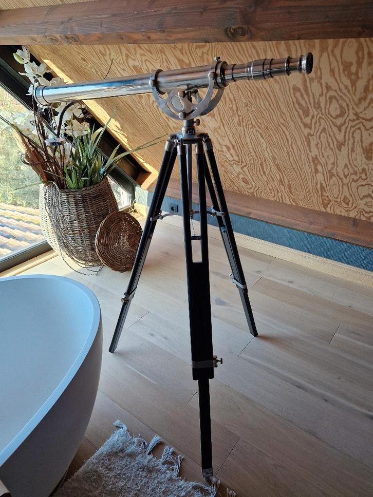 Telescopisch messing houten statief 160cm, Antiek en Kunst, Curiosa en Brocante, Ophalen of Verzenden