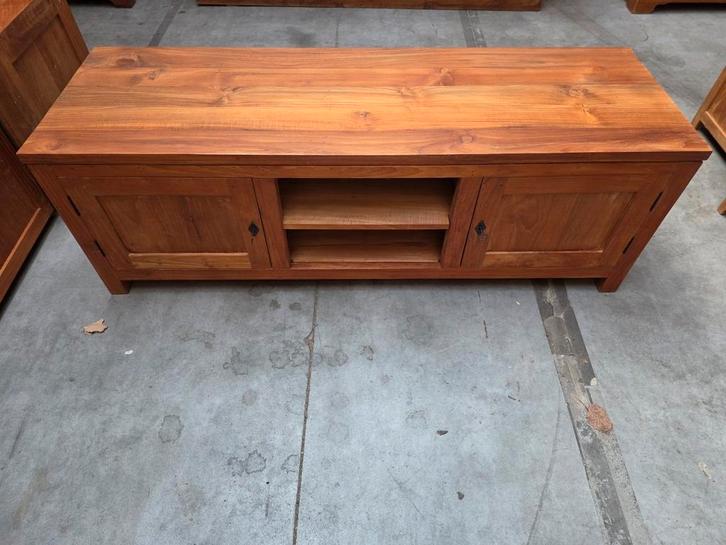 Mooi massief teakhouten tv meubel 156cm, Huis en Inrichting, Kasten |Televisiemeubels, Gebruikt, Ophalen