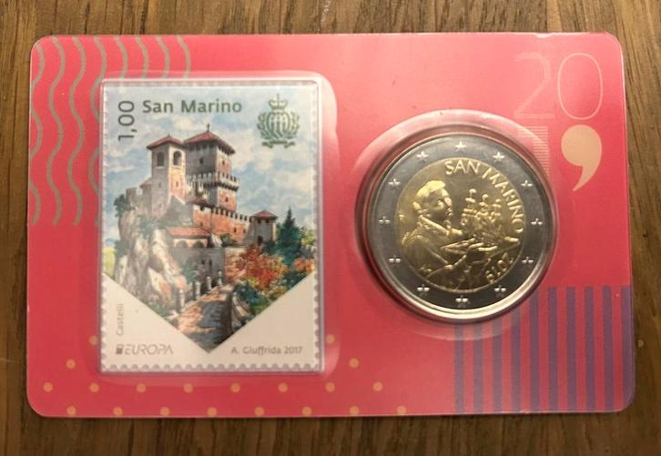 2 euro San Marino 2019 - Stamp and coin card, Timbres & Monnaies, Monnaies | Europe | Monnaies euro, Série, Autres valeurs, Saint-Marin
