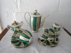 Antieke koffieset compleet met groene en witgouden rand, Ophalen