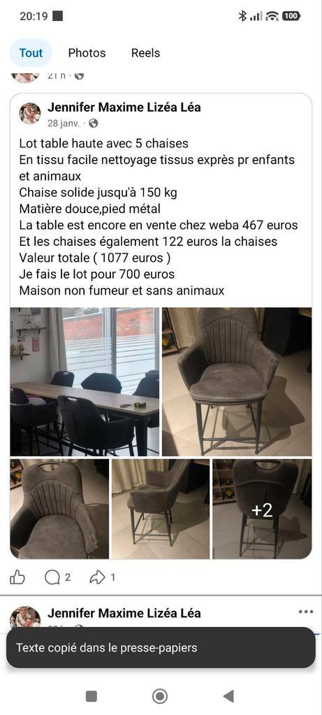 Lot de 5 chaises hautes et une table, Huis en Inrichting, Stoelen, Eén, Metaal, Stof