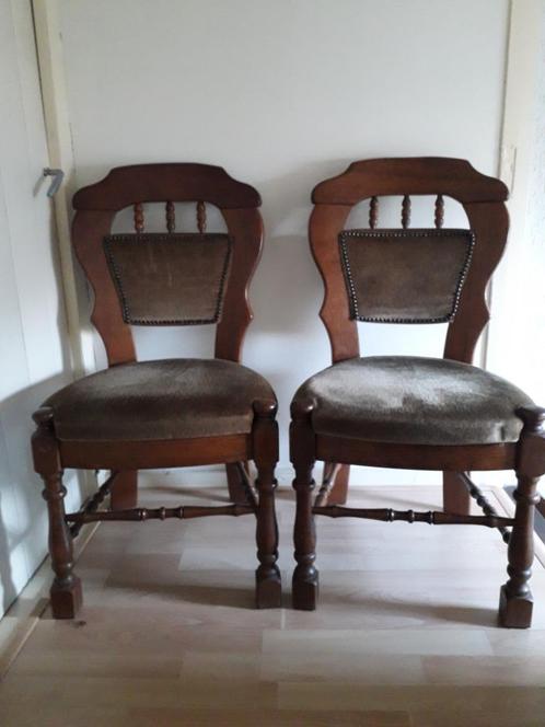 Antieke eiken stoelen / fauteuils (2 st.) met fluweel, Antiek en Kunst, Antiek | Meubels | Stoelen en Sofa's, Ophalen
