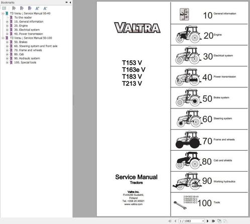 Valtra T153V T163eV T183V T213V Tractor Service Manual PDF, Autos : Divers, Modes d'emploi & Notices d'utilisation, Envoi