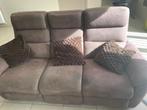 2 Bruine microfiber zetel - elektrisch vertelbaar, Huis en Inrichting, Ophalen, Kunststof, Gebruikt, 150 tot 200 cm
