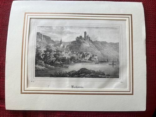 Originele 19de eeuwse Lithografie stad Beilstein, Antiek en Kunst, Kunst | Etsen en Gravures, Ophalen