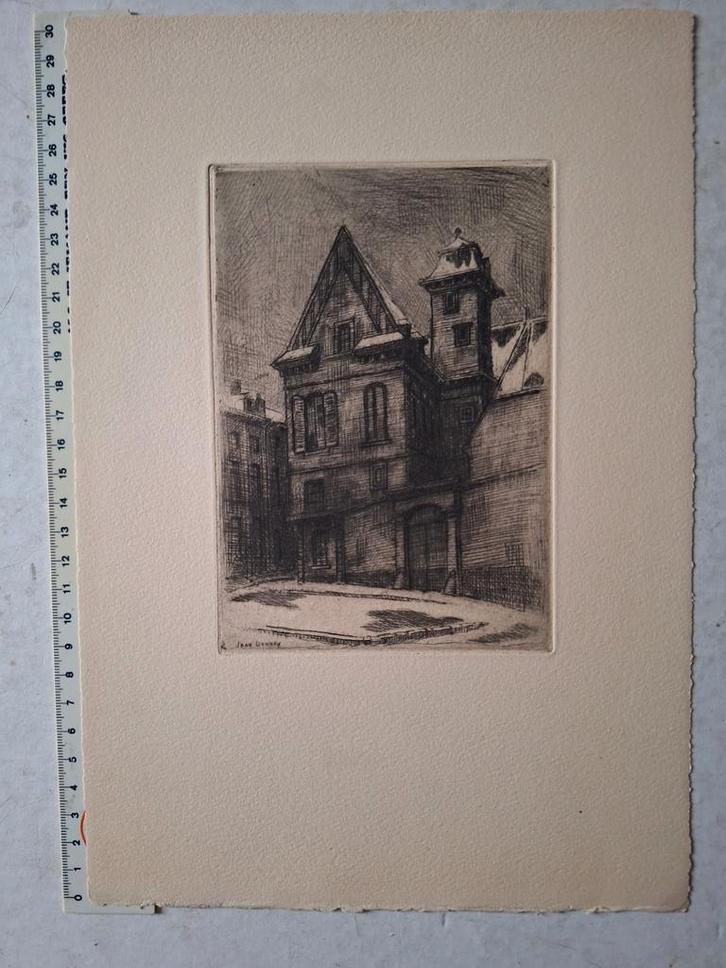 Ets Jean Donnay Ancien Hotel de Soer de Solières te Luik, Antiek en Kunst, Kunst | Etsen en Gravures, Ophalen of Verzenden