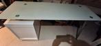 Ikea glazen bureau met houten ladenkast, Huis en Inrichting, Ophalen, Zo goed als nieuw, Bureau