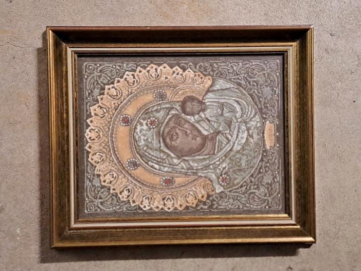 Perfect geborduurde Icon met mooie lijst, Antiek en Kunst, Kunst | Overige Kunst, Ophalen of Verzenden