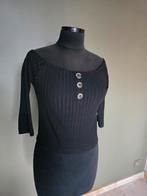 Zwarte t-shirt met knopen, off shoulder halslijn, S, Enlèvement ou Envoi