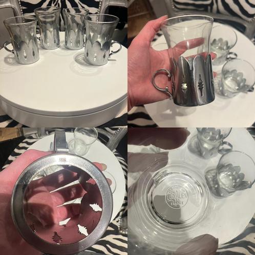 Vintage Duralex Glazen in Houder – Retro Design!, Antiek en Kunst, Antiek | Glaswerk en Kristal, Ophalen of Verzenden