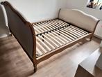 Prachtig bed, eiken frame met een linnen bekleding, Comme neuf, Enlèvement, 200 cm, Bois