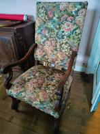 Fauteuil ancien style Louis XV – tapisserie fleurie, Maison & Meubles, Chaises, Enlèvement, Bleu, Bois