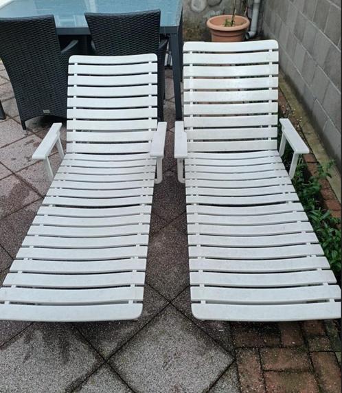 Ligbedden/stoelen  wit Stevig PVC, Jardin & Terrasse, Chaises longues, Neuf, Plastique, Pliant, Enlèvement