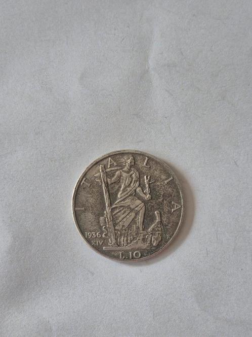 Italië 10 Lire 1936 met Victor Emanuel III – fascetijdperk, Verzamelen, Militaria | Tweede Wereldoorlog, Ophalen of Verzenden