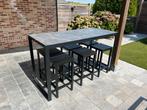 Bartafel met 6 barkrukken, Tuin en Terras, Tuintafels, Ophalen, Zo goed als nieuw, Aluminium