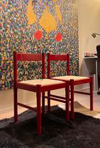 Vintage rode lak stoelen met rotan zitting, 1970s, Huis en Inrichting, Ophalen, Zo goed als nieuw