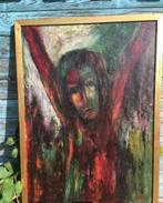 Sixties olieverf schilderij “Jezus aan het Kruis” door Meul, Ophalen