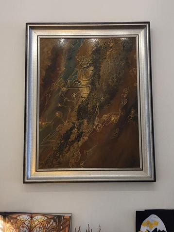 Groot origineel olieverfschilderij (gesigneerd) in een lijst beschikbaar voor biedingen